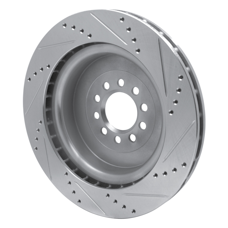 Jaguar XJR Brake Rotor (1) - Front Left - R1 Concepts - Drilled & Slotted - Silver - `03-`05